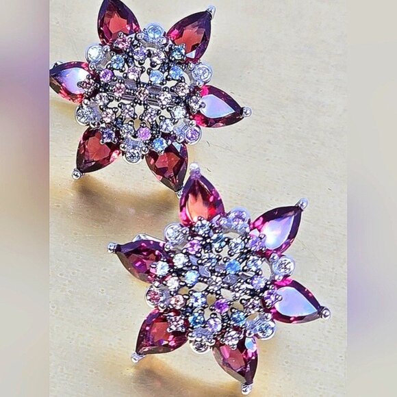 925 Sterling Silver Set Ring Sz 8.75 & Earrings with Natural Garnet & Sapphire - Picture 6 of 11